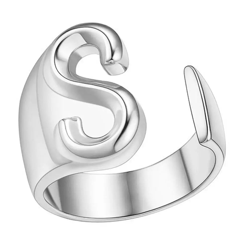 1PC High-end Fashion Hollow A-Z Letter Adjustable Opening Ring Alphabet Party Rings Jewelry Gift For Women Кольца JR21003 Zpaxo S