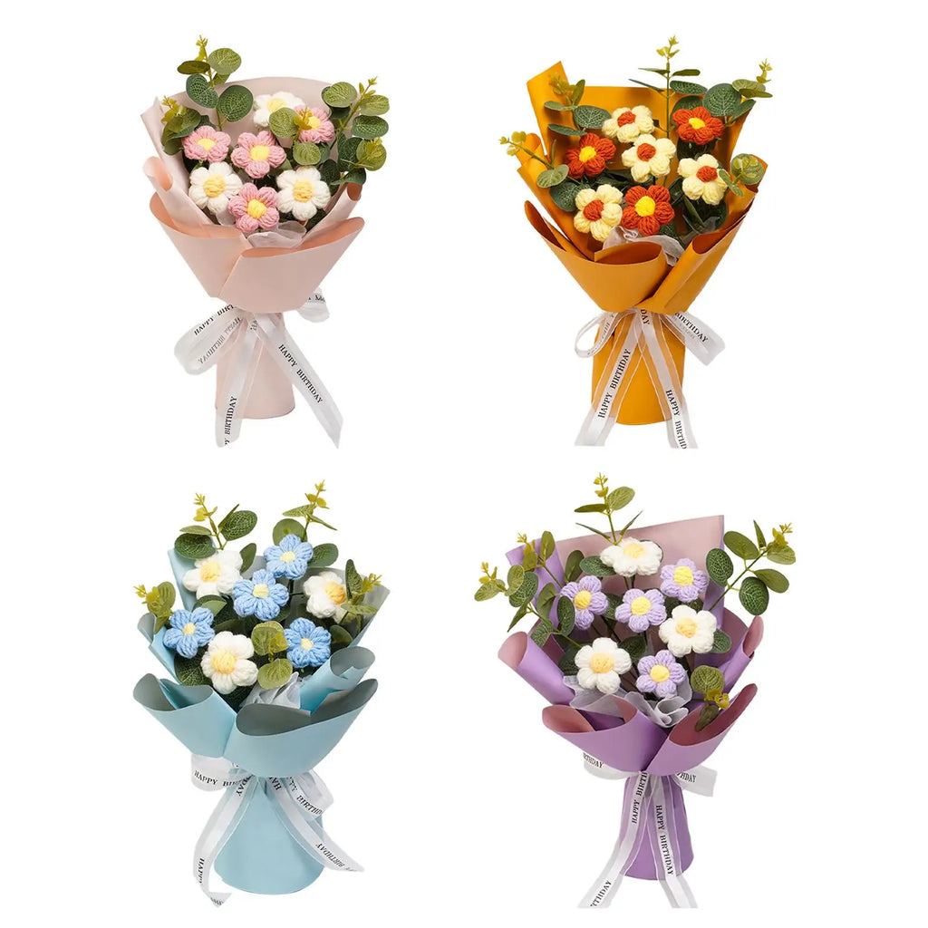 Crochet Flower Bouquet Mother Day Gift Decoration Woven Bouquet for Girl Friend Thanksgiving Festival Wedding Mother's Day Zpaxo