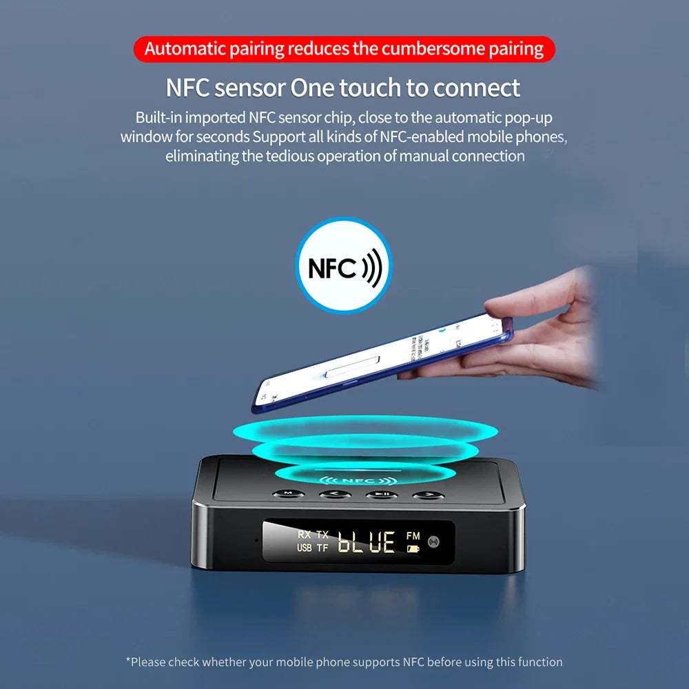 Wireless Bluetooth-compatible 5.0 Receiver Transmitter NFC Adaper AUX 3.5MM Optical Coaxial TF/U-Disk USB FM LED Display HD Mic Zpaxo
