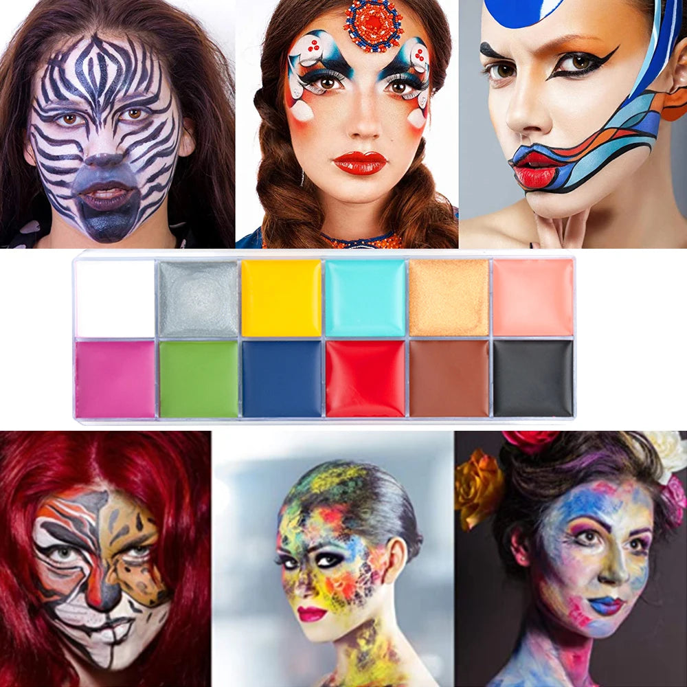 Face Body Oil Paint Palette 12 Colors Stage Special Effects Halloween Zpaxo