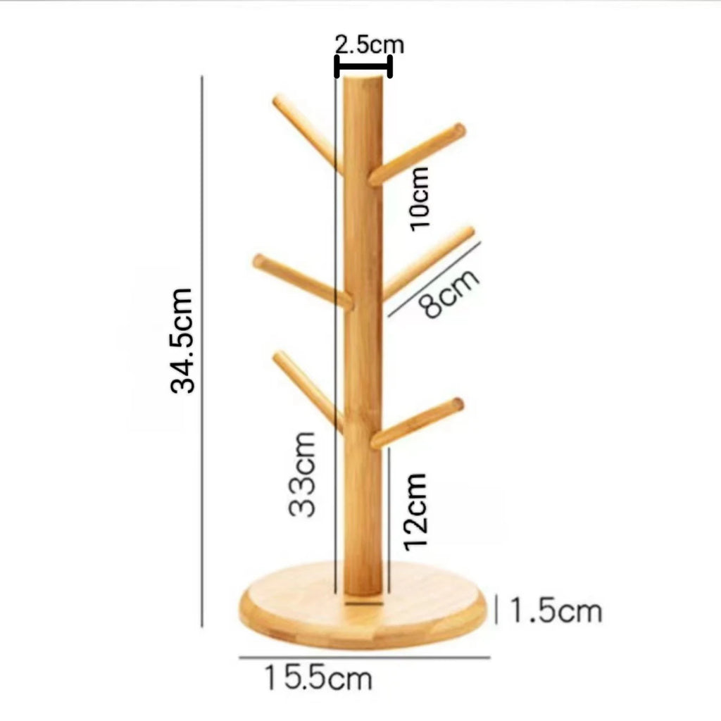 Tree-Shape Bamboo Mug Holder Stand – 6-Hook Cup Display Rack