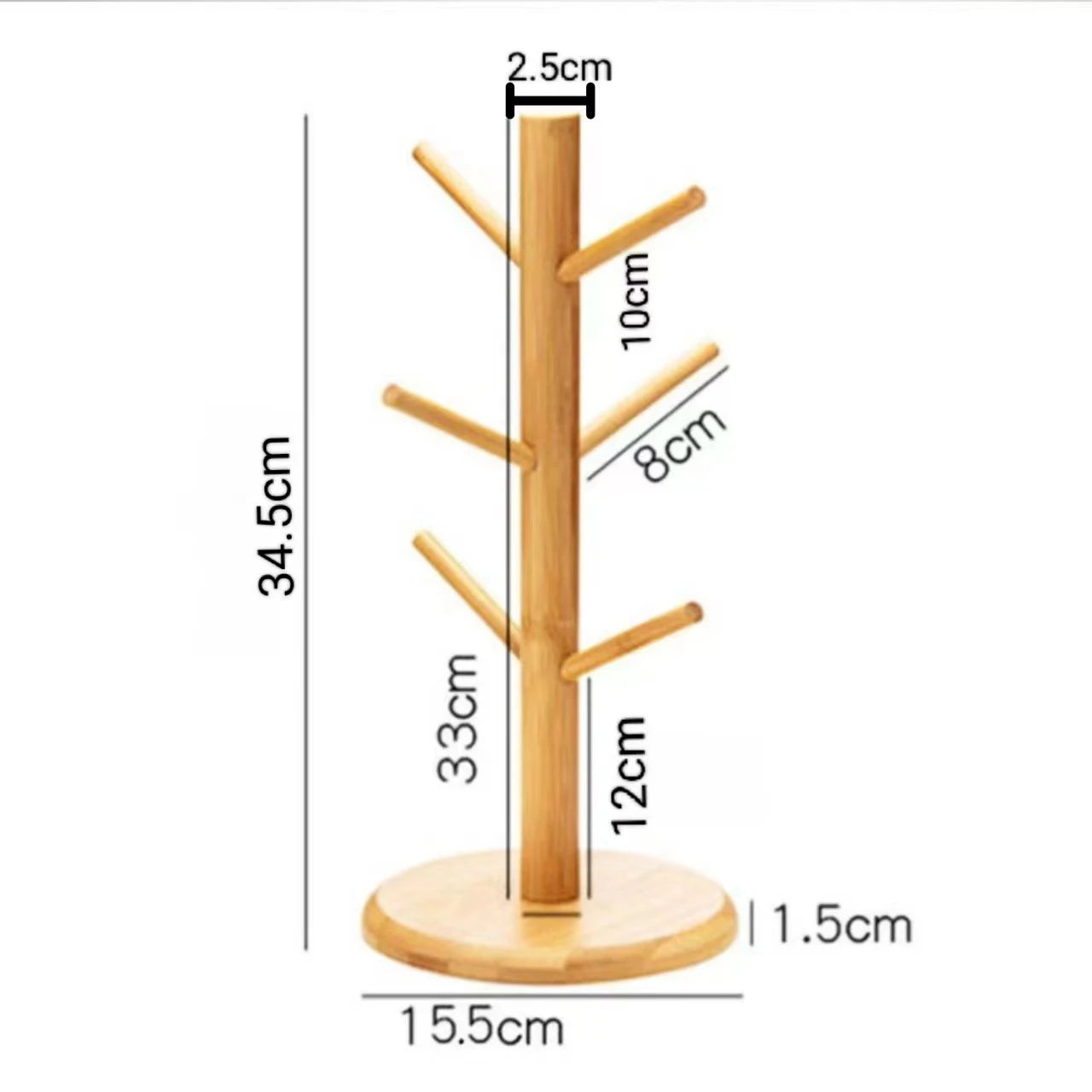 Tree-Shape Bamboo Mug Holder Stand – 6-Hook Cup Display Rack