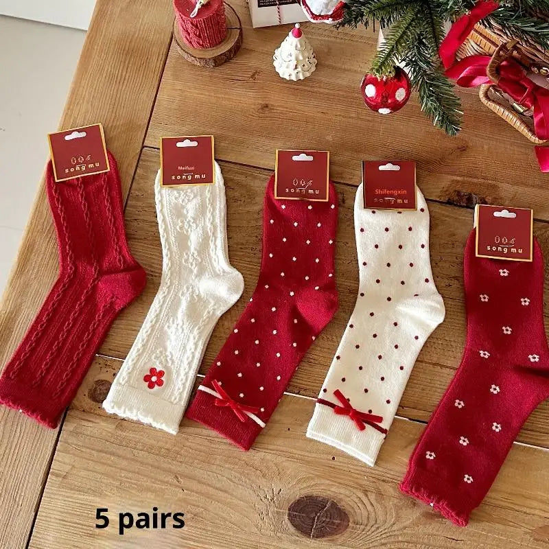 5 Pairs Christmas Socks Women Cute Santa Claus Autumn Winter Elk Zpaxo One Size F
