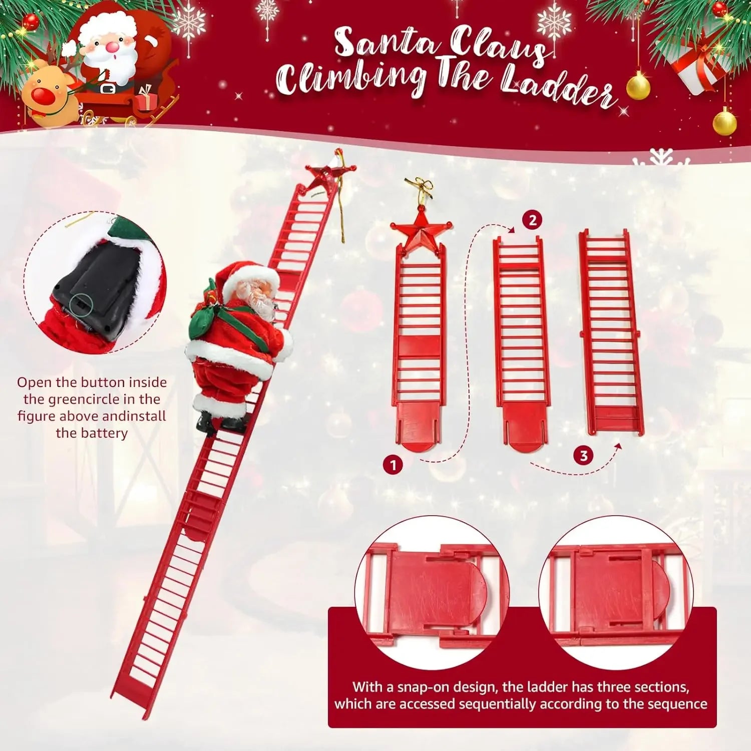 Electric Climbing Santa Decoration Beaded Christmas Figure Automatic