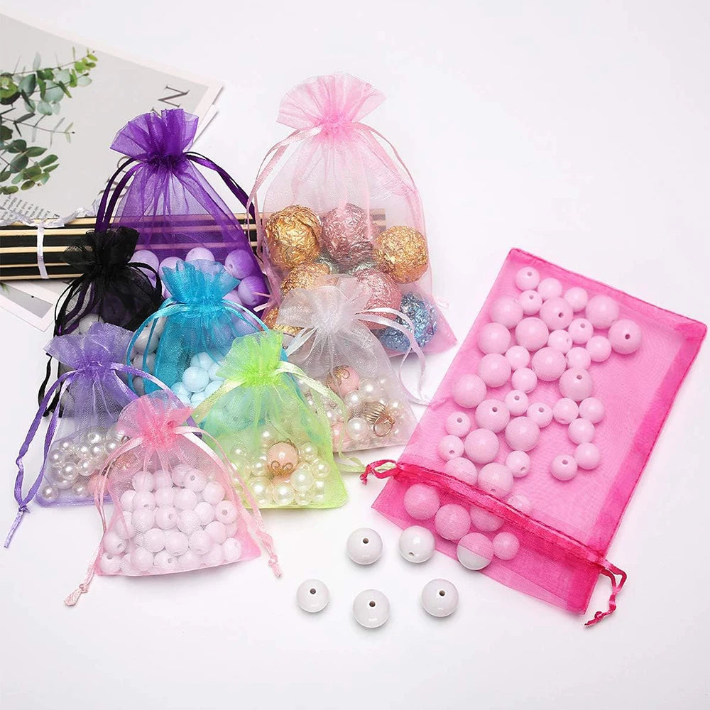 100Pcs Organza Bags 7x9cm Drawstring Mesh Jewelry Packaging Pouches Wedding Party Christmas Favor Candy Gift Bags Zpaxo