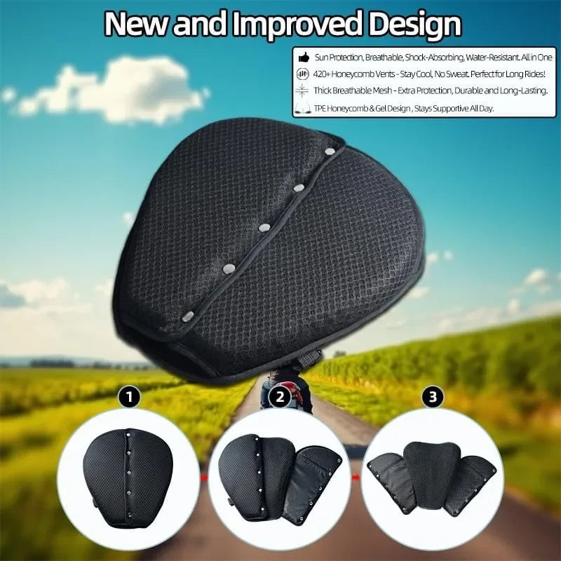 3D Honeycomb Motorcycle Gel Seat Cushion – Breathable Comfort