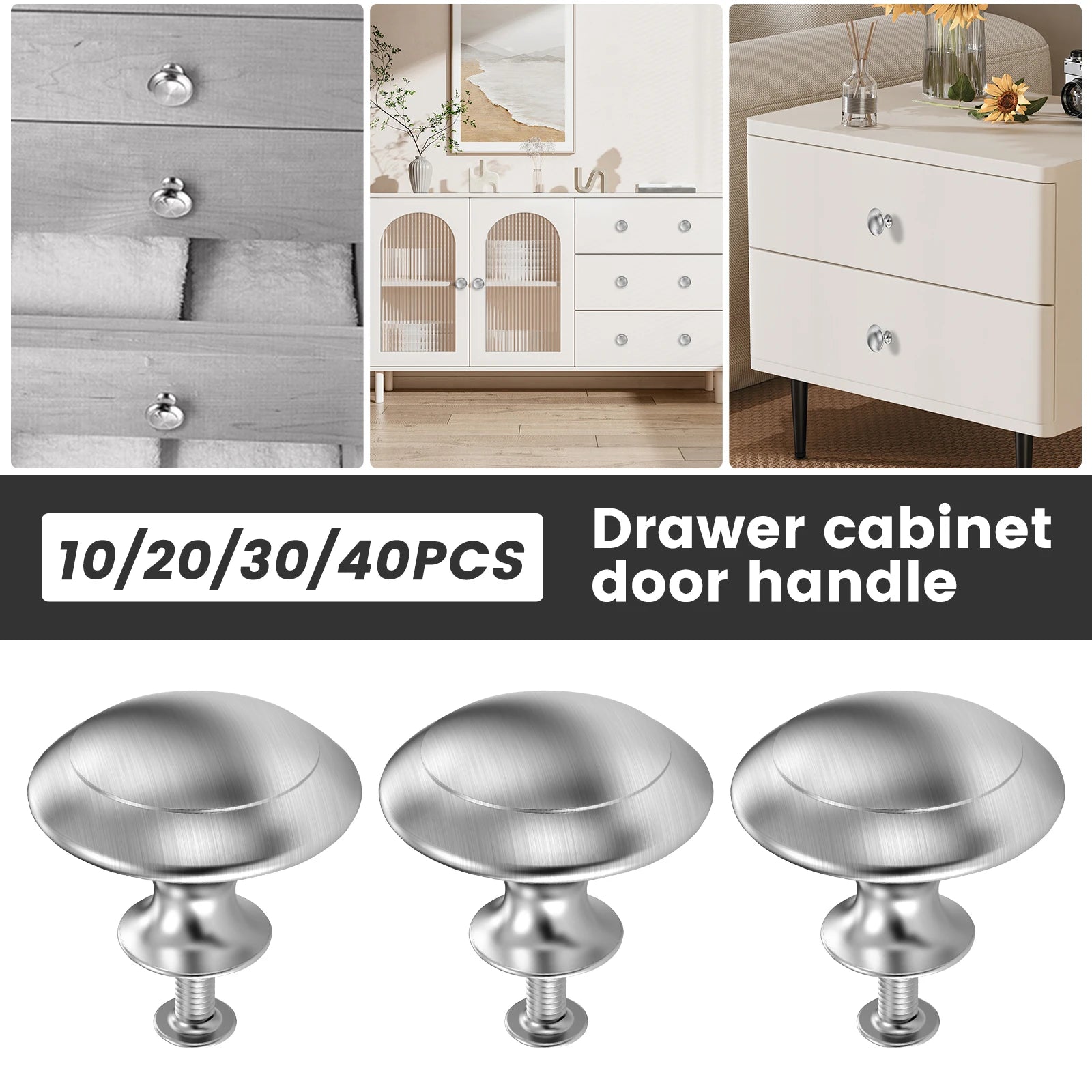 3/10/20/30/40Pcs Cabinet Knobs Sturdy Drawer Handles Cupboard Pull Handles Zinc Alloy Stainless Steel Kithcen Hardware Accessory Zpaxo