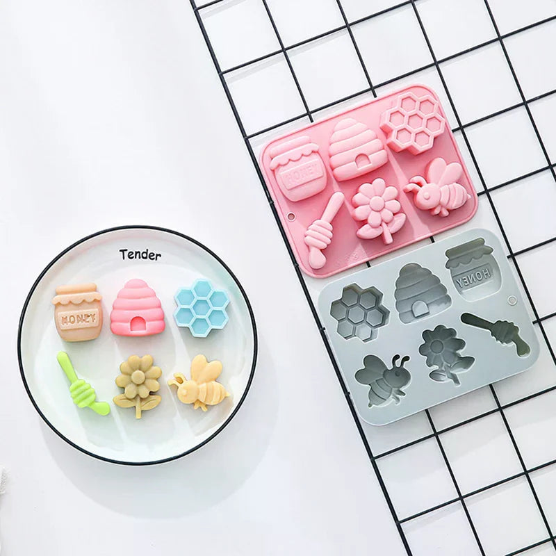 6-hole Bee Theme Silicone Mold 3d Flower Honeycomb Fondant Candy Chocolate Mould Fudge Dessert Soap Resin Mold Cake Decoration Zpaxo