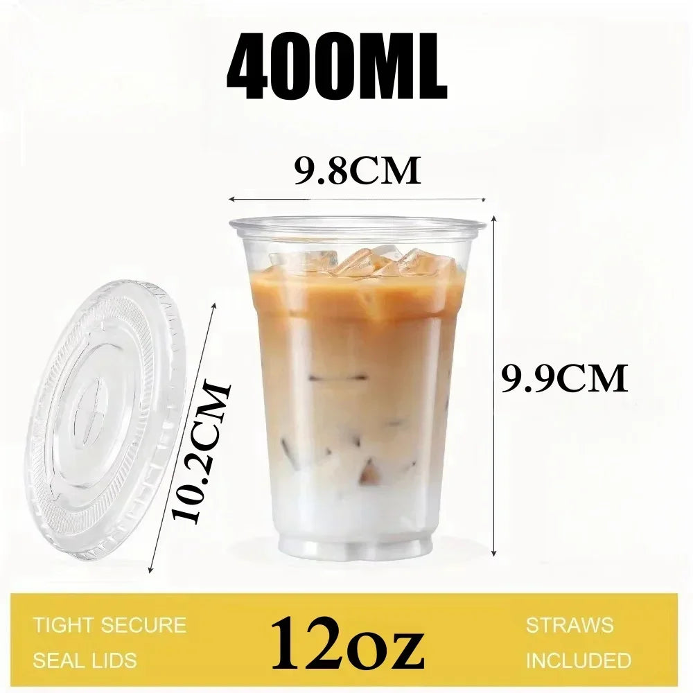 Plastic Cups Lids Snack Drink Cup Double Cold Clear Disposable PET