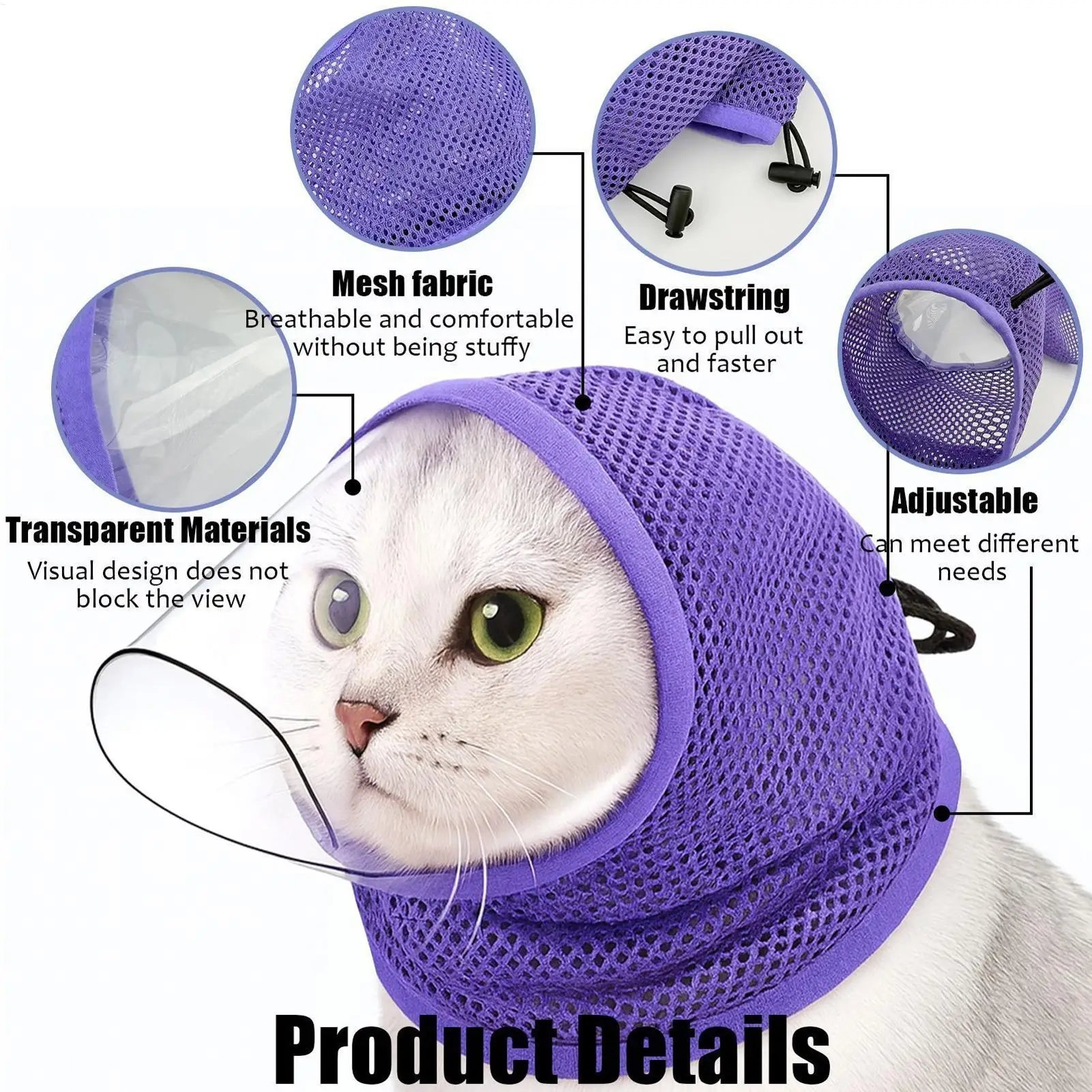 Cat Mesh Muzzle – Breathable Anti-Bite Adjustable Face Cover Cat Grooming Muzzle Zpaxo