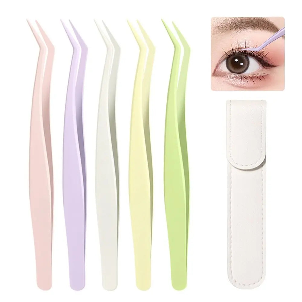 Stainless Steel False Eyelash Tweezers Precision Leather Case Lashes Zpaxo