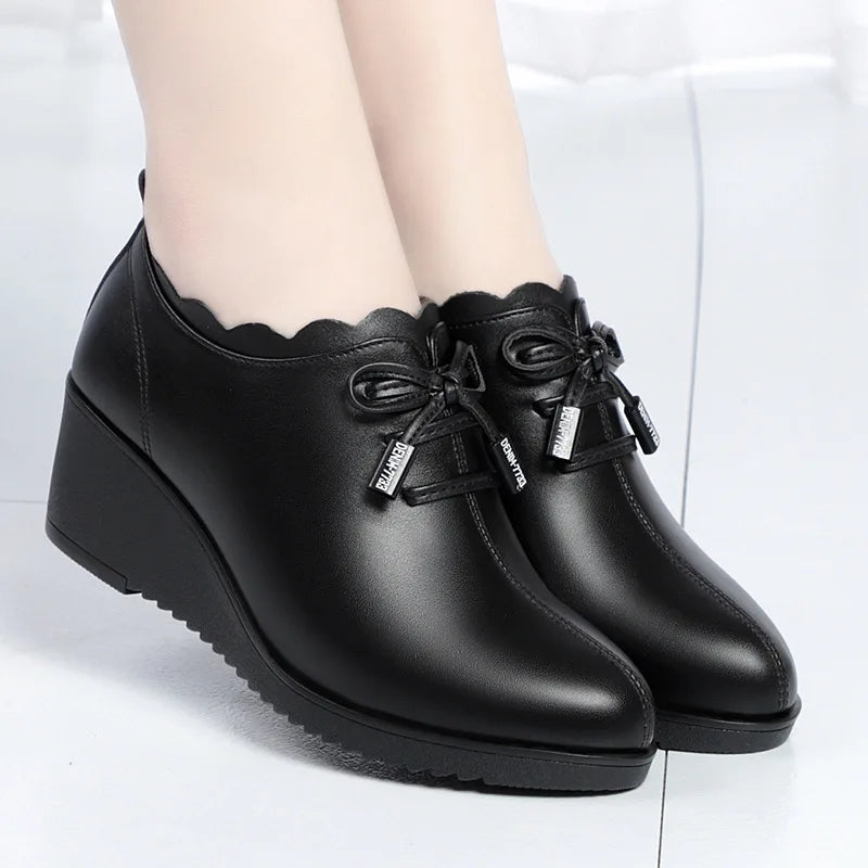 CINESSD 2023 Fashion Lace Leather Platform Pumps Korean Casual Zpaxo