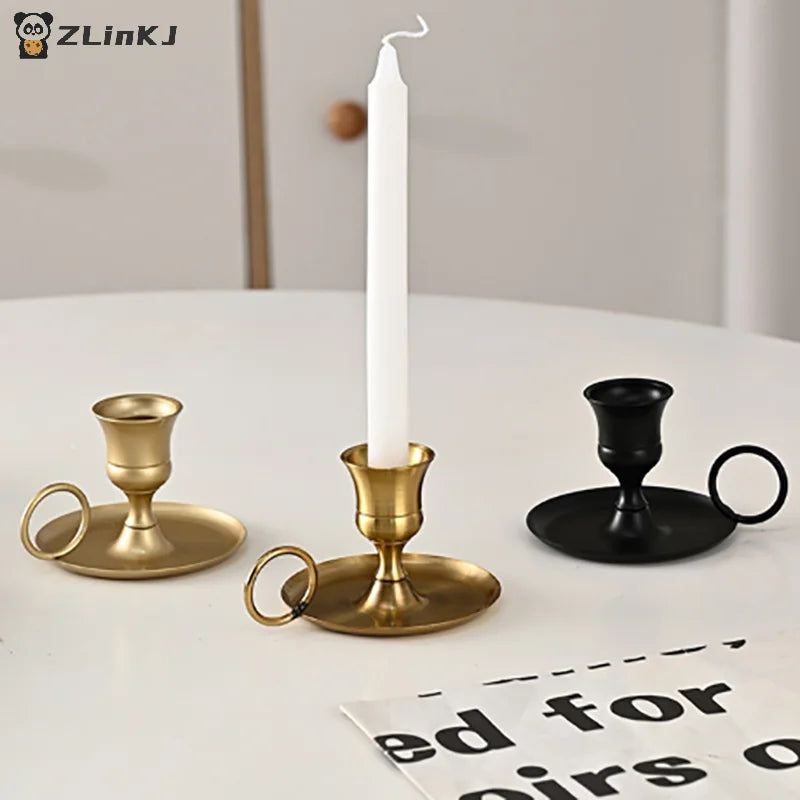 ▶Metal Candle Holder Desktop Candlestick Adornment Candle Holder With Handle Centerpiece Dining Table Wedding Festive Decoration Zpaxo