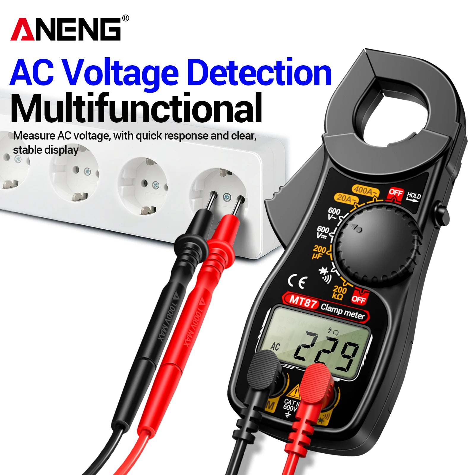 ANENG MT87 Compact Digital Clamp Multimeter Tester Data Hold LCD