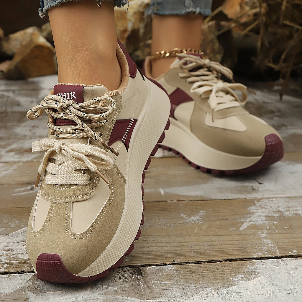 2025 New Women Sneakers Spring Thick Bottom Women Shoes Casual Patchwork Leather Sneakers Outdoor Casual Vulcanize Shoes Ladies Zpaxo