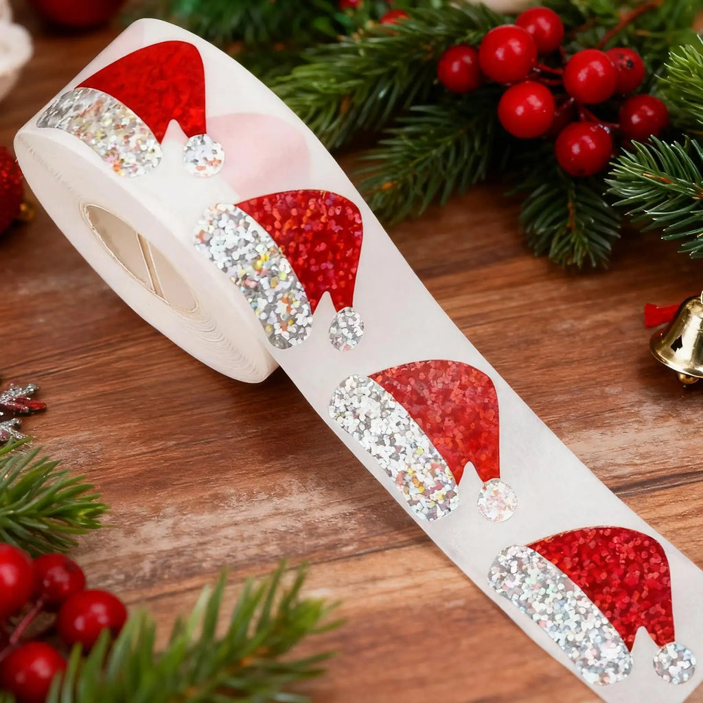 Santa Hat Stickers Roll 500 Christmas Adhesive Holiday Seals Decals