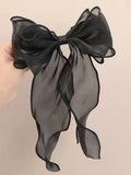 Black Organza Bow Fluttering Ribbon Hair Clips Women French Female