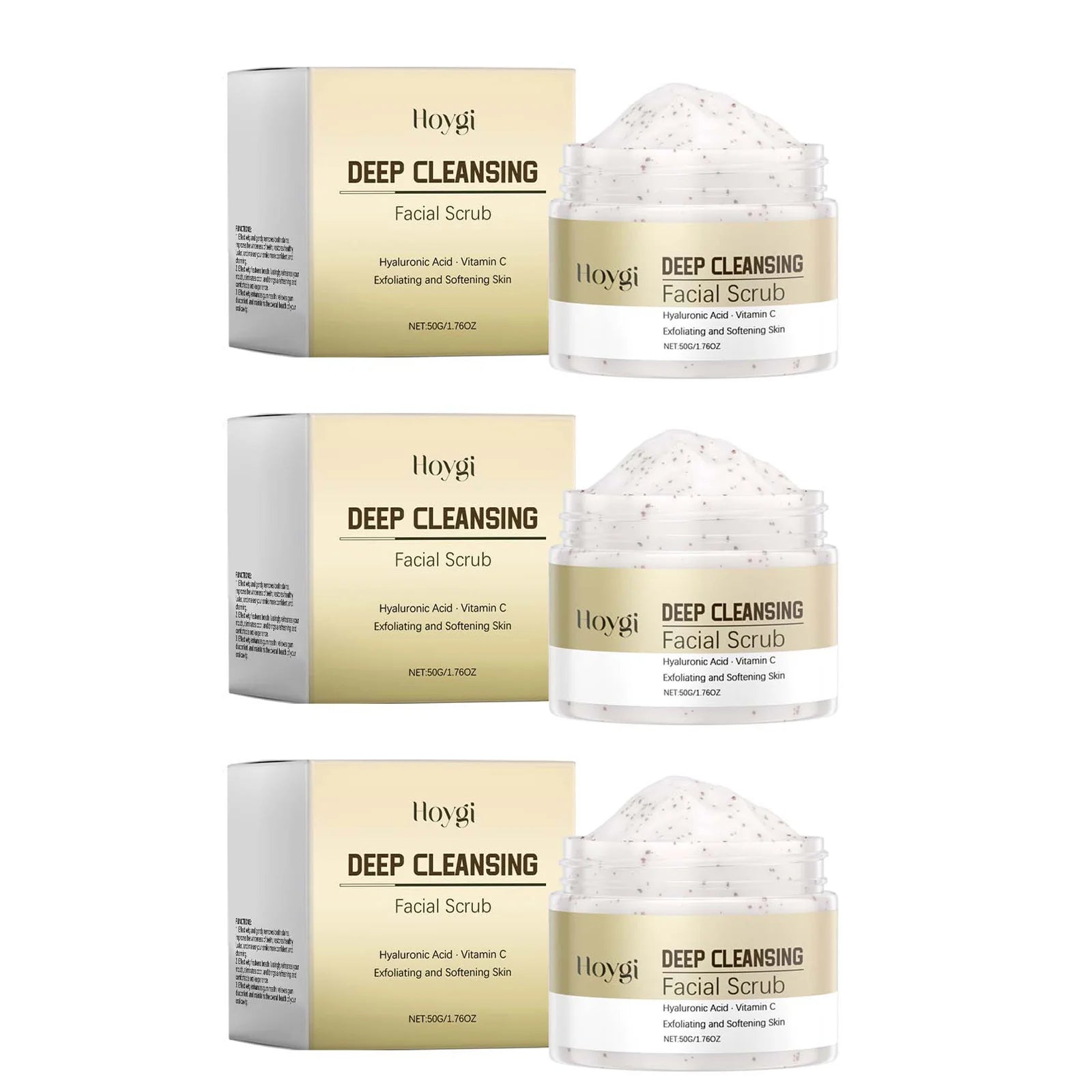 Hoygi Deep Cleansing Facial Scrub – Exfoliate & Refine Pores Facial Exfoliating Scrub Zpaxo 3 x 50g Boxed