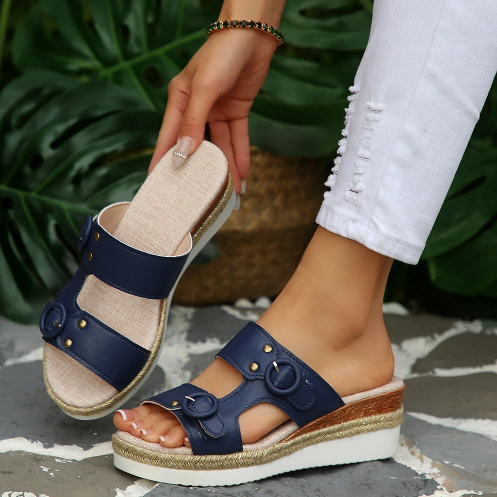 Women High Heel Sandals Luxury Designer Shoes Woman Wedges Fashion Sandals Summer Lightweight Slippers Women Zapatos De Mujer Zpaxo Blue 39