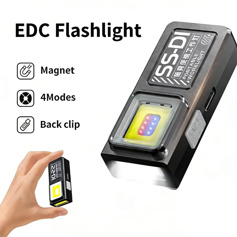 LED COB Keychain Flashlight 5-Mode Type-C Rechargeable Magnet