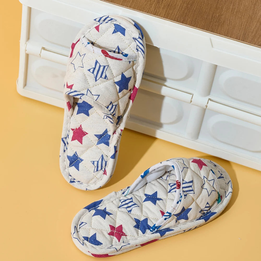 Indoor Home Slippers Soft Cotton Floral Floor Shoes Antilip Bedroom