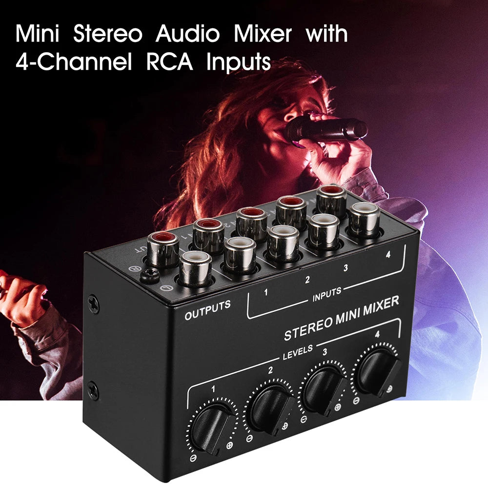 Professional Stereo 4 Channel Passive Mixer for Live Studio Recording Low Noise No External Power Supply Adjustment Sound Mixer Zpaxo