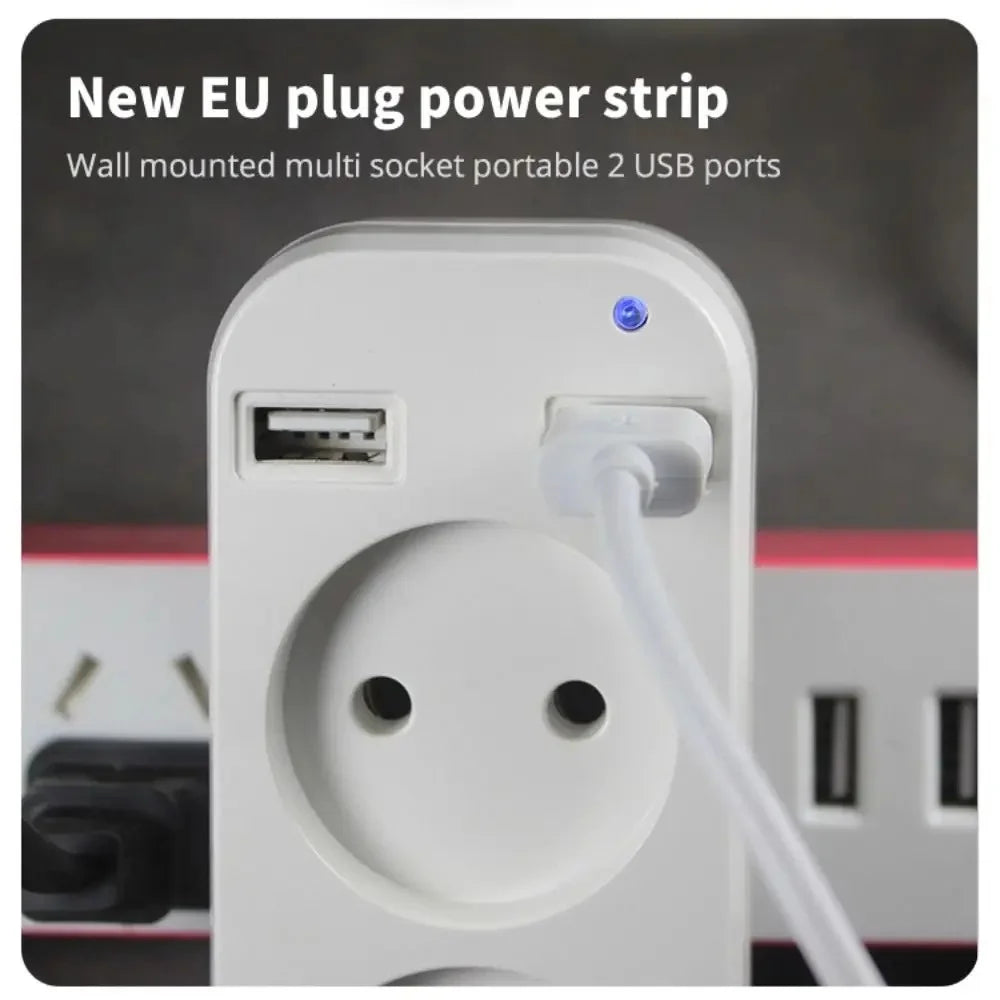 EU Plug Power Strip Adapter – 2 AC Sockets & 2 USB Ports 1200W Power Strip Adapter Zpaxo
