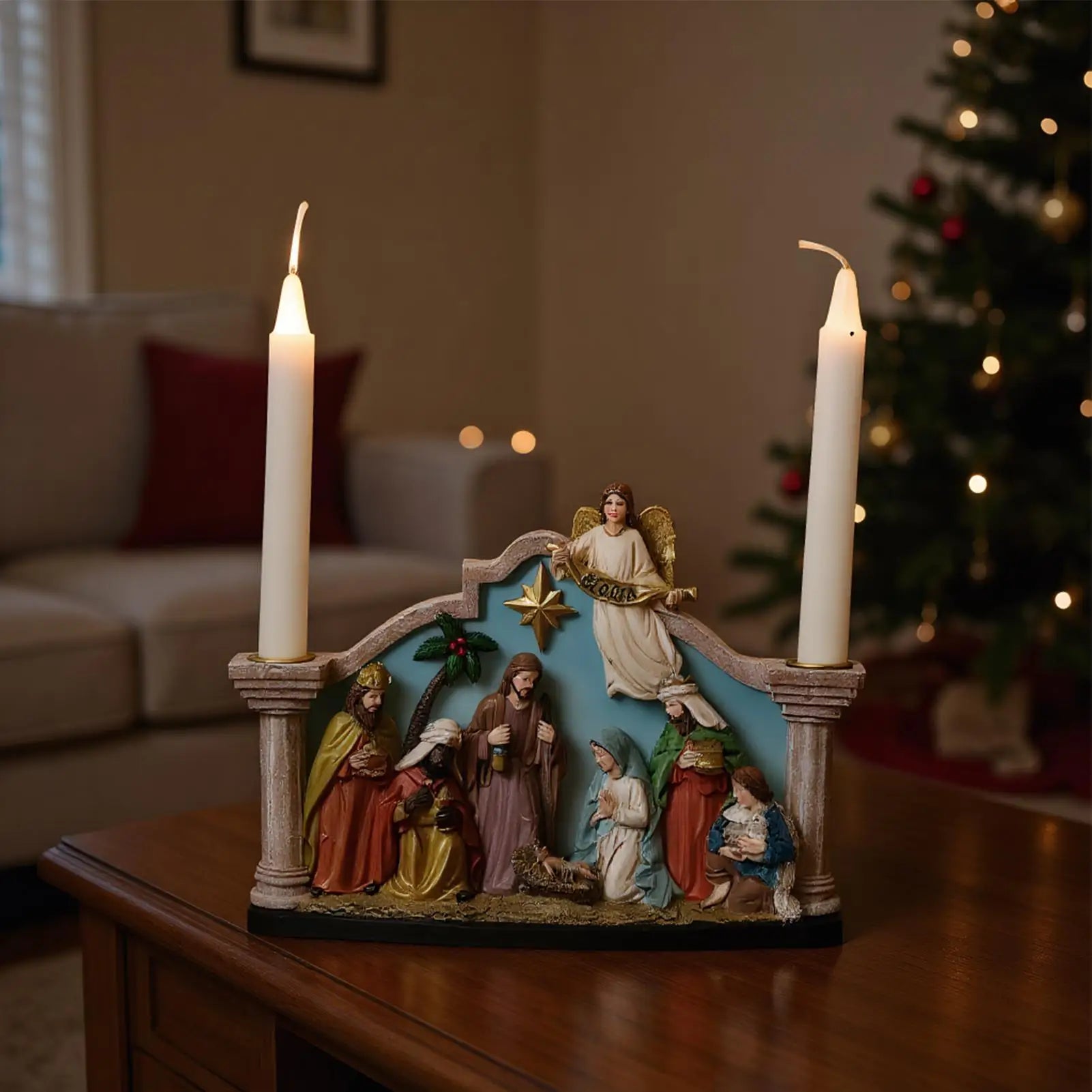 Nativity Advent Candle Holder Christmas Candlestick Decorations Resin