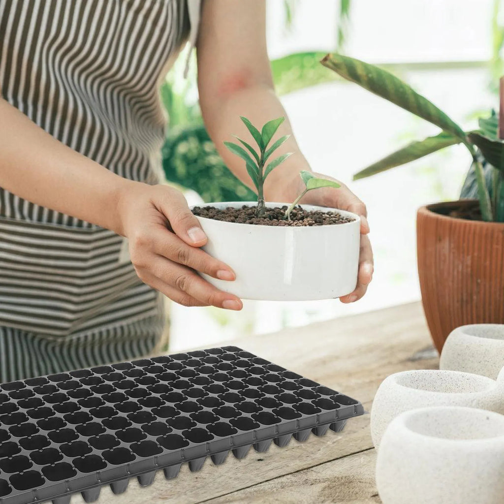 10Pcs Plastic Nursery Tray 128 Cells Sprout Plate Growing Tray for Garden DIY Bonsai Growing Container for Planters Zpaxo Default Title