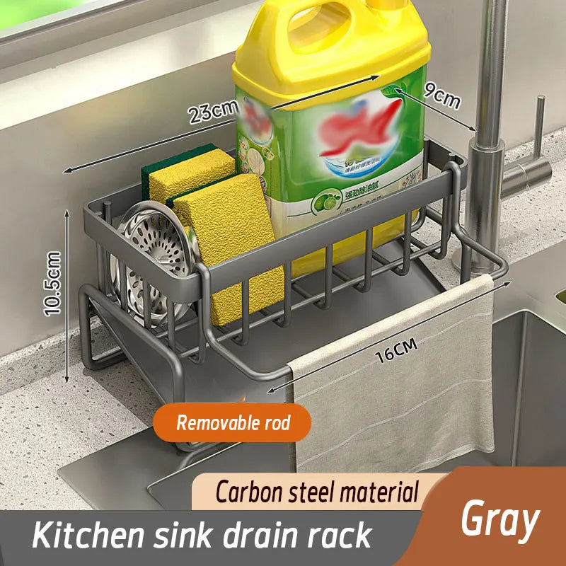 Kitchen Sponge Holder Stainless Steel Sink Drain Rack Soap Drainer Towel Rack Shelf Organizer bathroom Storage Accessories Zpaxo gray