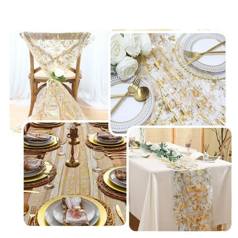 10 13FT Luxury Gold Foil Table Runner Glitter Metallic Party Decor