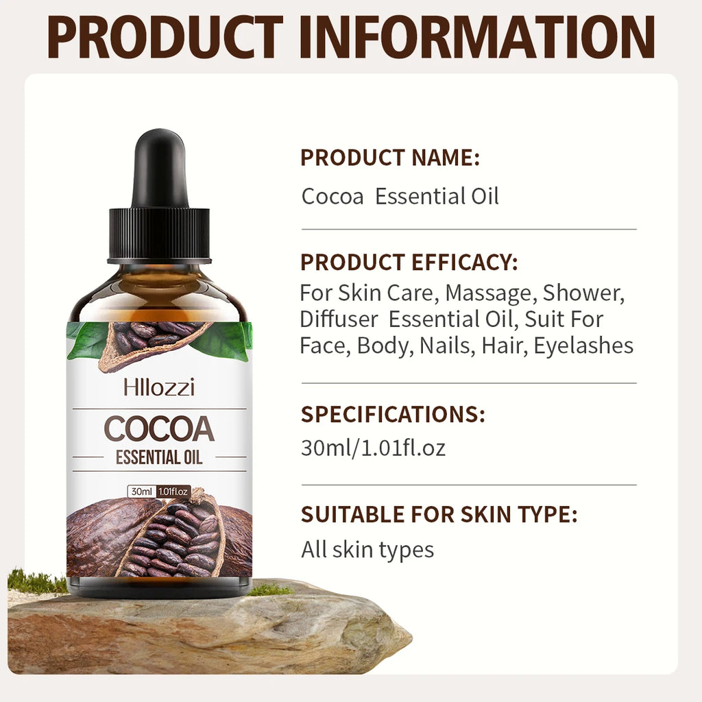 Cocoa essential oil, rich flavor, skin care, hair care, hydration, moisturizing, aromatherapy, aromatherapy, candles, DIY Zpaxo