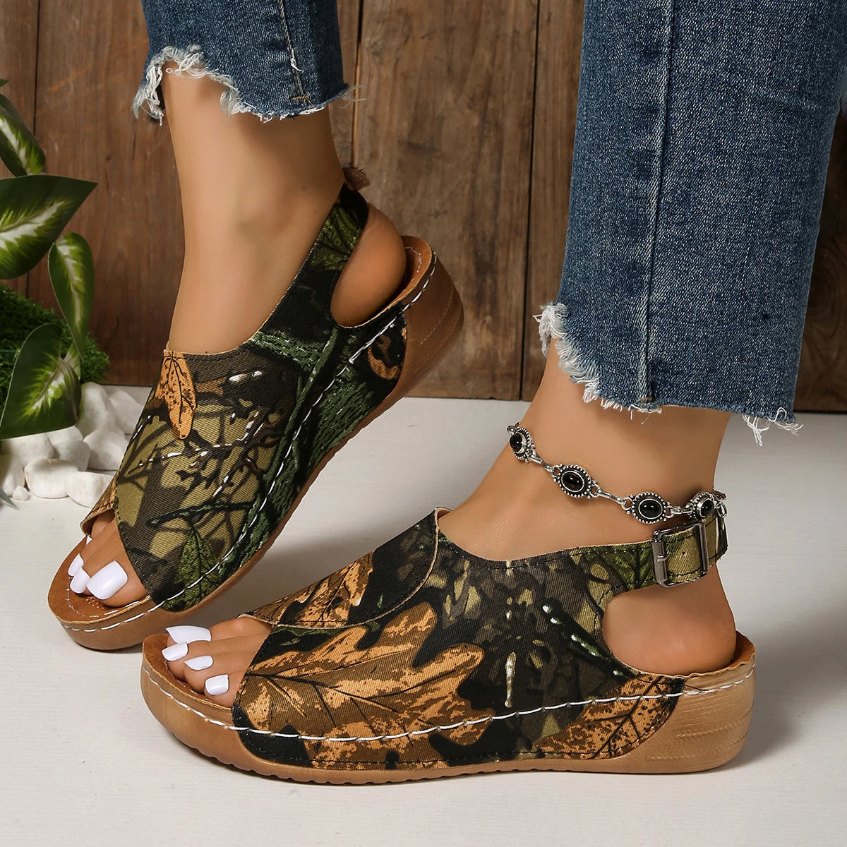 Women Sandals Plus Size Peep Toe Platform Shoes Woman Mix Color Wedges Sandals Women Lightweight Buckle Printed Beach Shoes Zpaxo MULTI 36