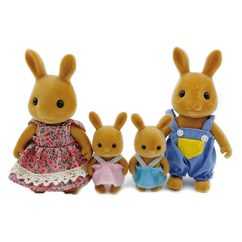 Simulation Forest Rabbit Family Doll Plush Toys Dollhouse Figures DIY Zpaxo Brown rabbit family
