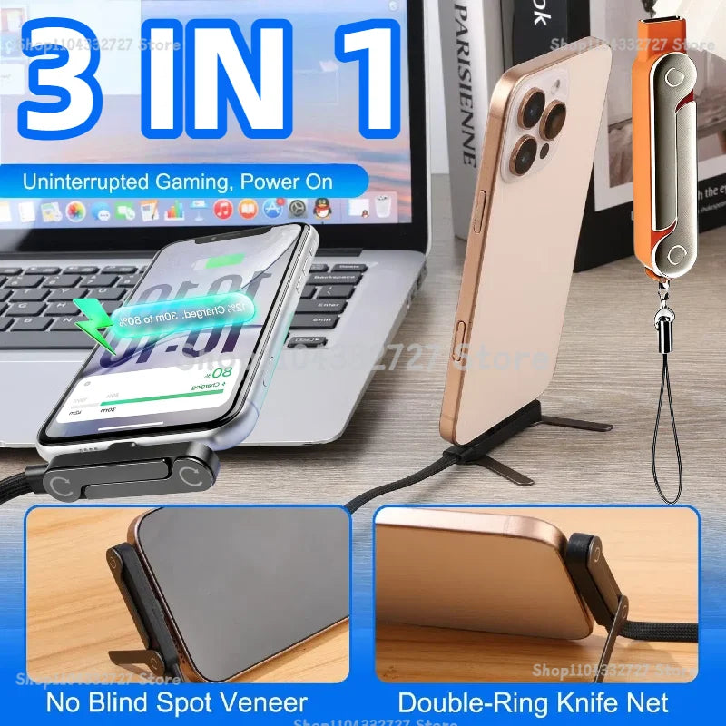 USB Type C Flat Charger Charging Cable C Kick Cable Stand with Invisible Support Foldable Phone Holder 240W Charge Wire Bracket Zpaxo