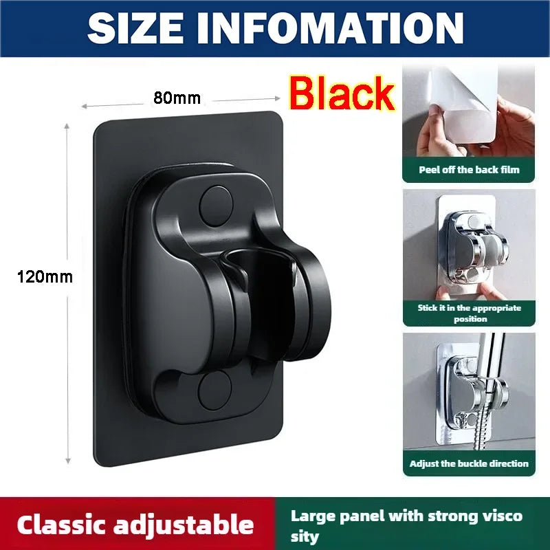 Shower Holder Suction Cup Holder 360° Adjustable Showerhead Holder Plating Shower Rail Head Bathroom Wall Mount Bracket Zpaxo BLACK
