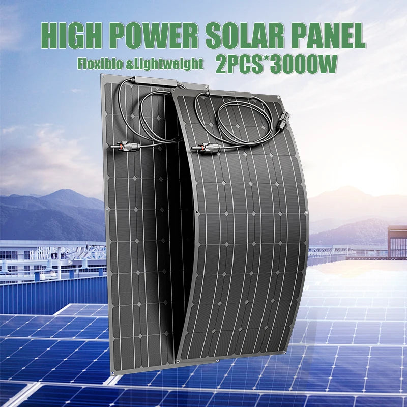 3000W Portable Solar Generator Kit with 1500W Flexible Solar Panel - High Efficiency Power Station for Camping RV Home Off-Grid Zpaxo
