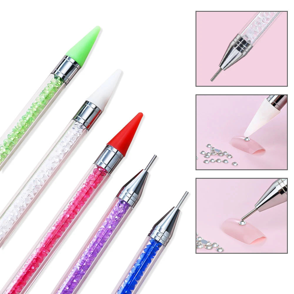 1Pc Dual-ended Rhinestone Gems Picker Dotting Pen Wax Pencil Acrylic Handle Crystal Studs Picker Manicure Nail Art DIY Tools Zpaxo