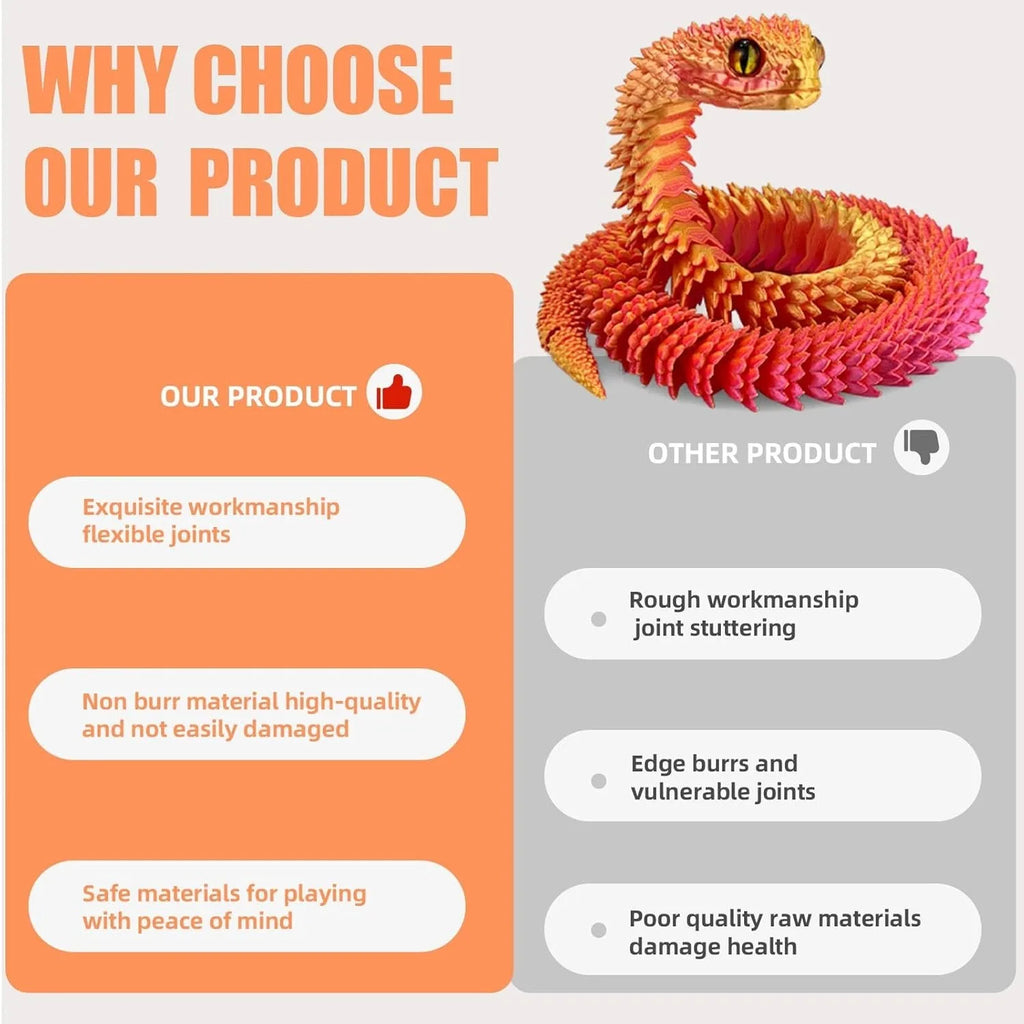 20 3D Printed Snake Animals Print Articulated Viper Collectible Home