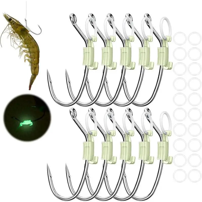 Live Shrimp Hook Luminous Baitholder Set of 10 Carbon Steel Fishing Hooks Barbed Baitholder with Hole for Catfish Bream Trout Zpaxo