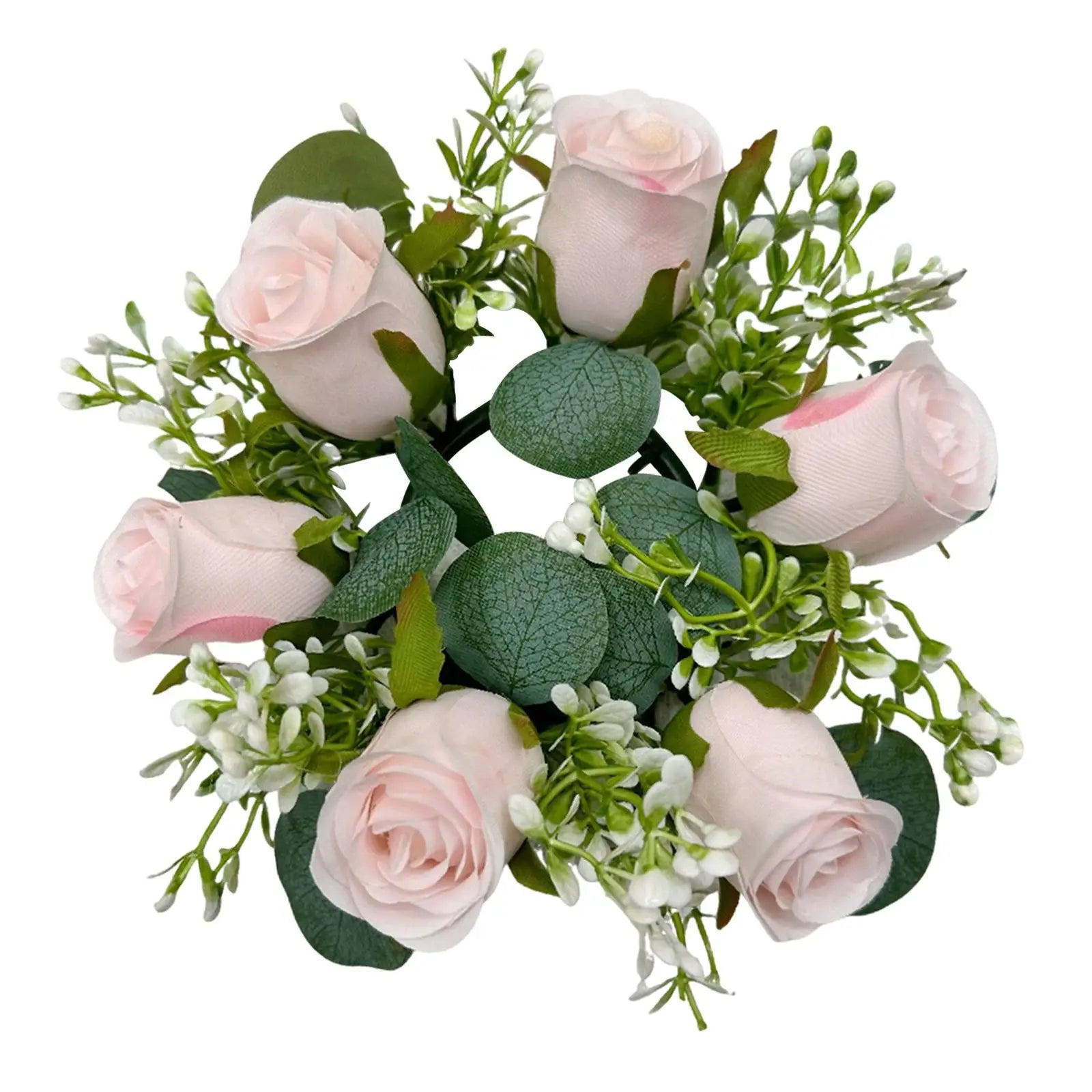 Artificial Flower Candle Ring Wreath | Pillar Candle Holder Floral Candle Ring Zpaxo Light Pink
