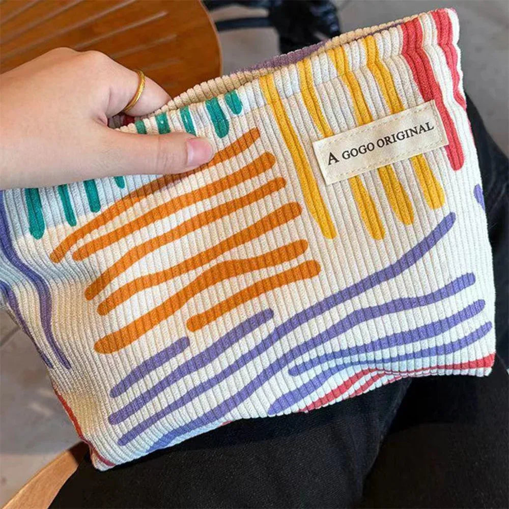 Large Striped Corduroy Makeup Bag – Cosmetic Storage Pouch Cosmetic Makeup Bag Zpaxo