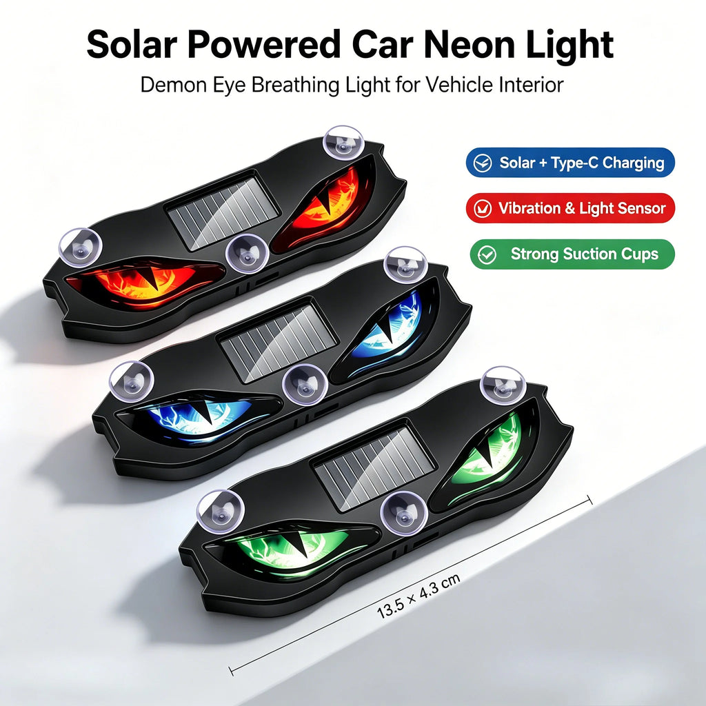 Universal Solar Powered Demon Eye Warning Light Dynamic Flashing Car Safety Signal Lamp Rear Windshield Decoration Light Zpaxo