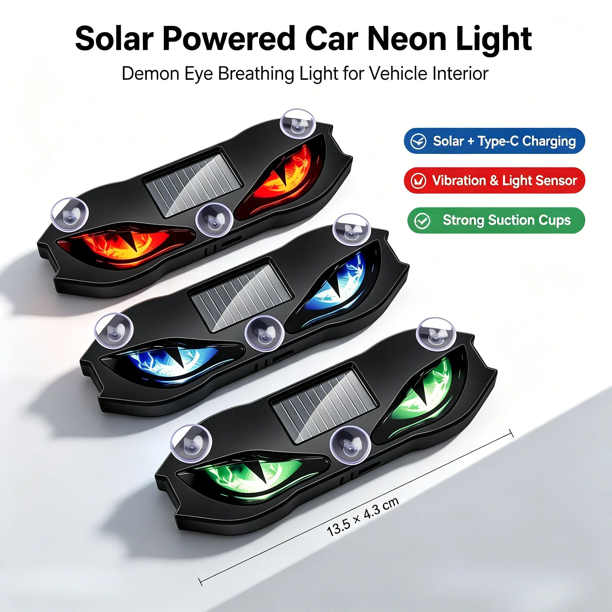 Universal Solar Powered Demon Eye Warning Light Dynamic Flashing Car Safety Signal Lamp Rear Windshield Decoration Light Zpaxo