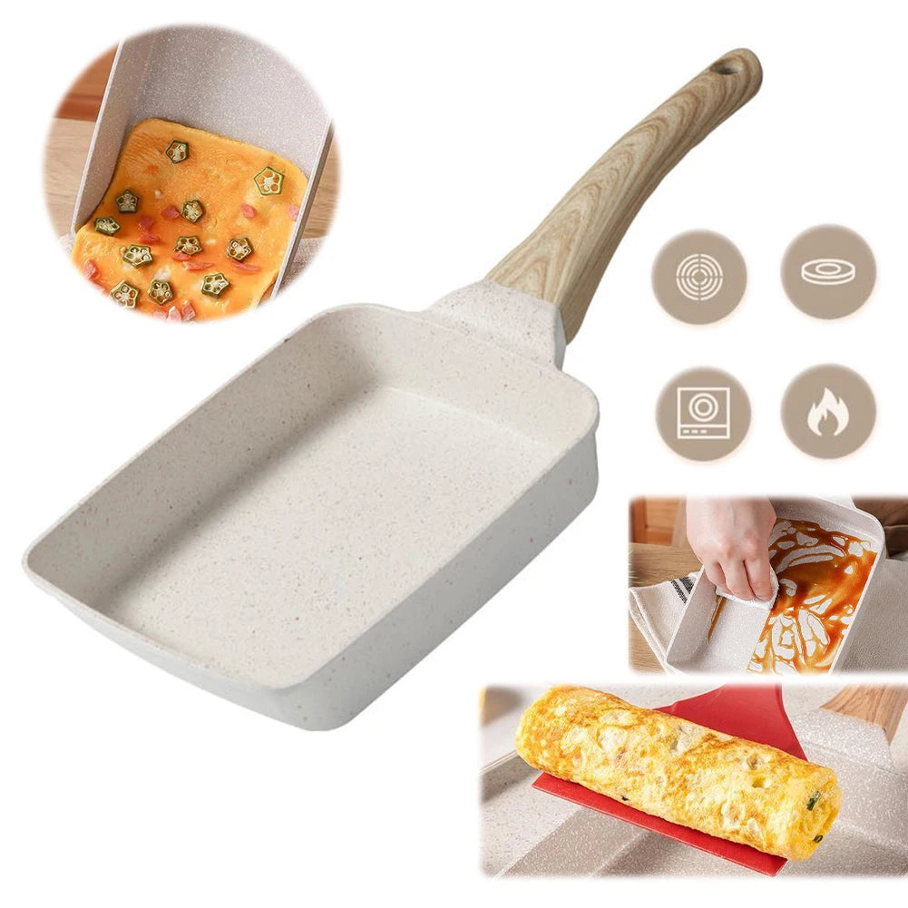 Nonstick Omelette Pan Home Kitchen Handle Tamagoyaki Cooker Gas Stove