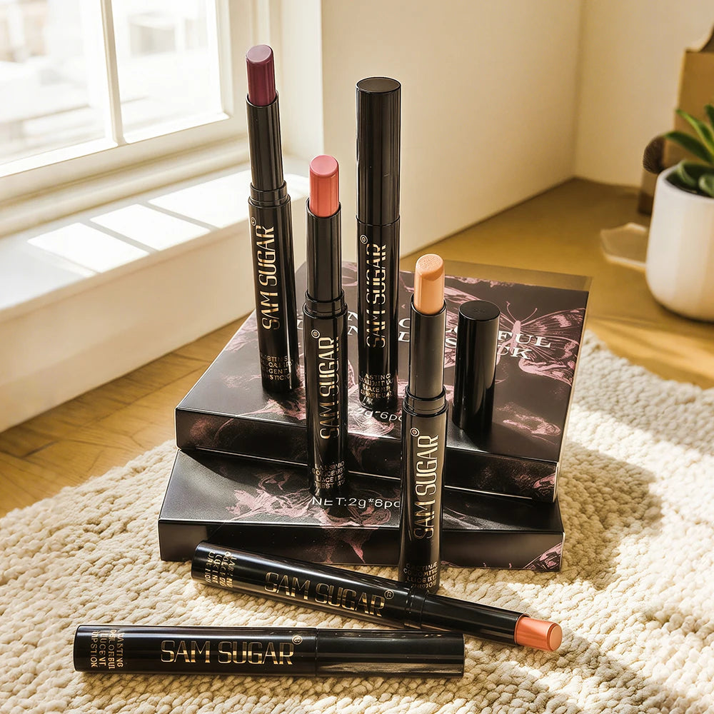 6-piece Rotating Lip Gloss Waterproof Smudge-proof Easy Apply Natural