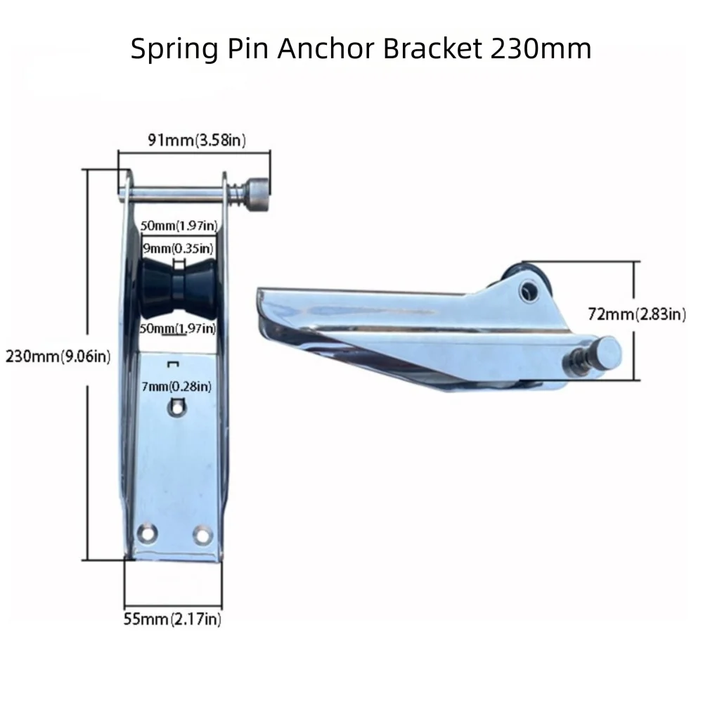 Stainless Steel 316 Bow Roller Heavy Duty Nylon Bracket Bubber Zpaxo 230mm-9.06in