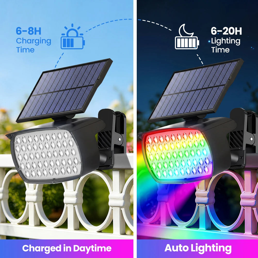 48LED RGB Clip On Solar Spot Lights Outdoor Waterproof IP65 7Lighting Modes Color Changing Landscape Lighting For Garden Yard Zpaxo