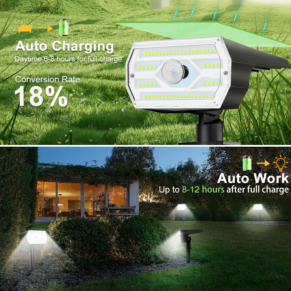 Solar Spot Lights Outdoor Motion Sensor 56/60LEDS Solar Landscape Spotlights 3 Modes Waterproof Wall Lamp Yard Driveway Walkway Zpaxo