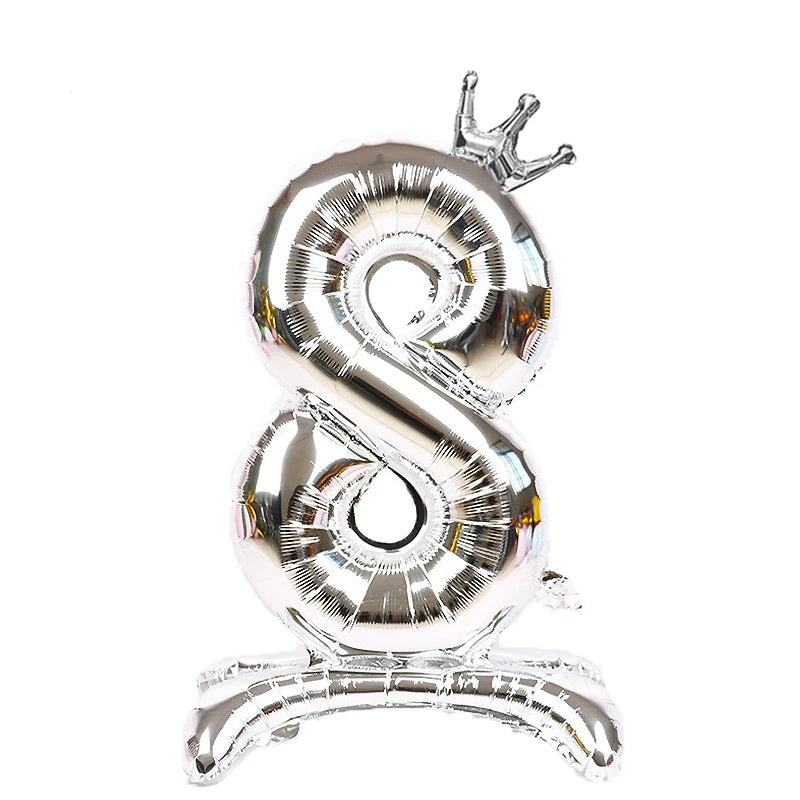 Gold Number Stand Foil Balloons Crown Digital Figures Globos 0-9 Zpaxo silver 8 32inch